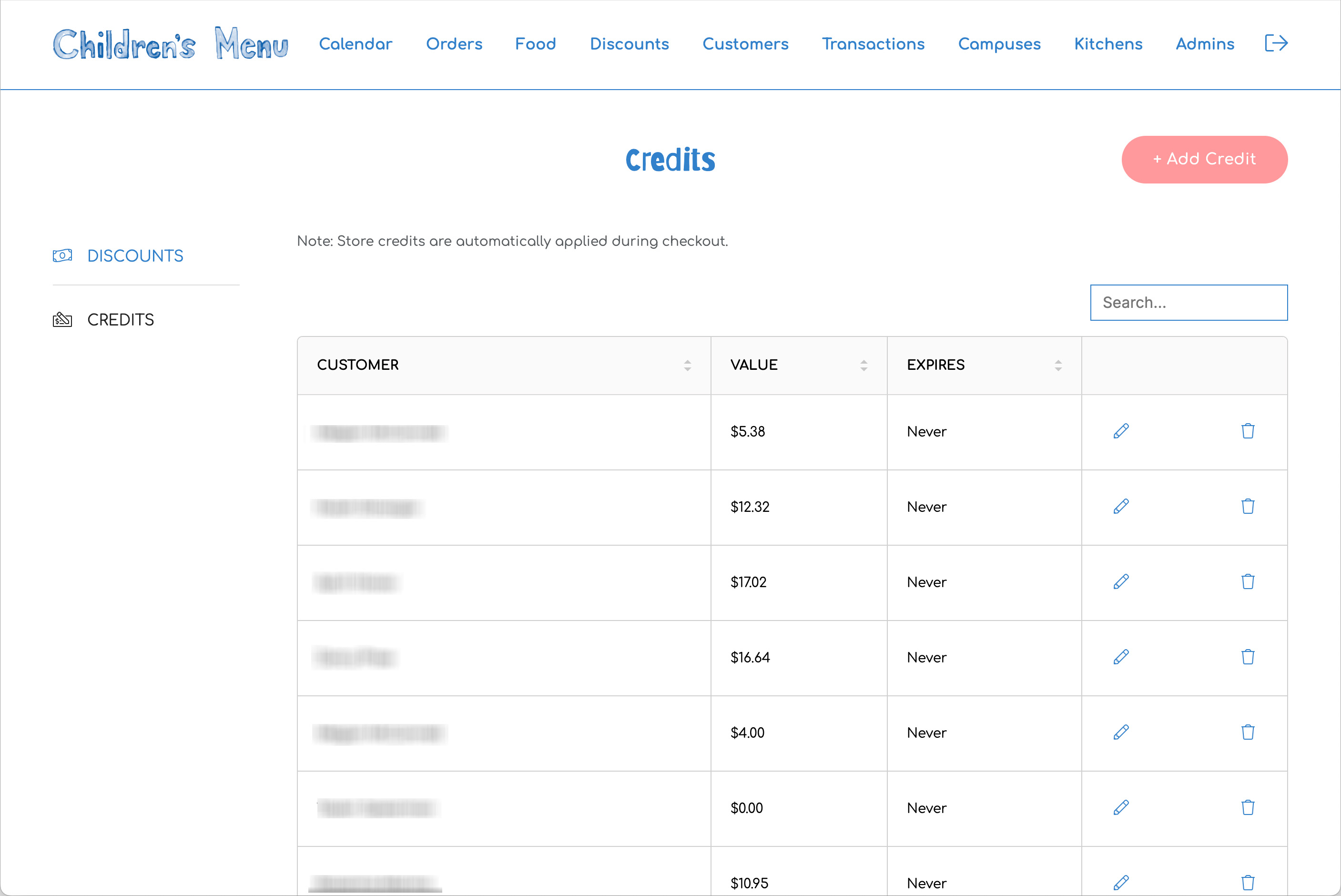 Customer Credits