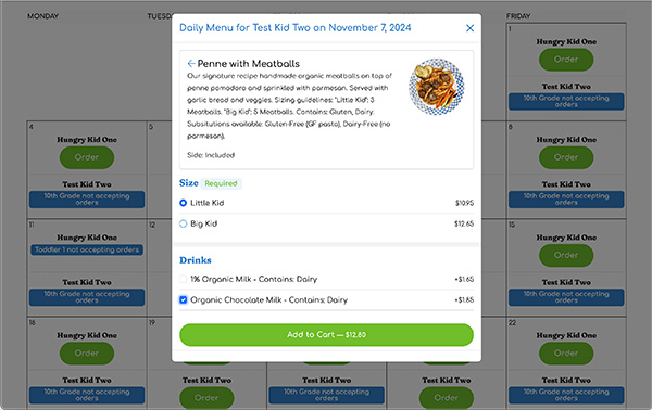 Select Meal Options