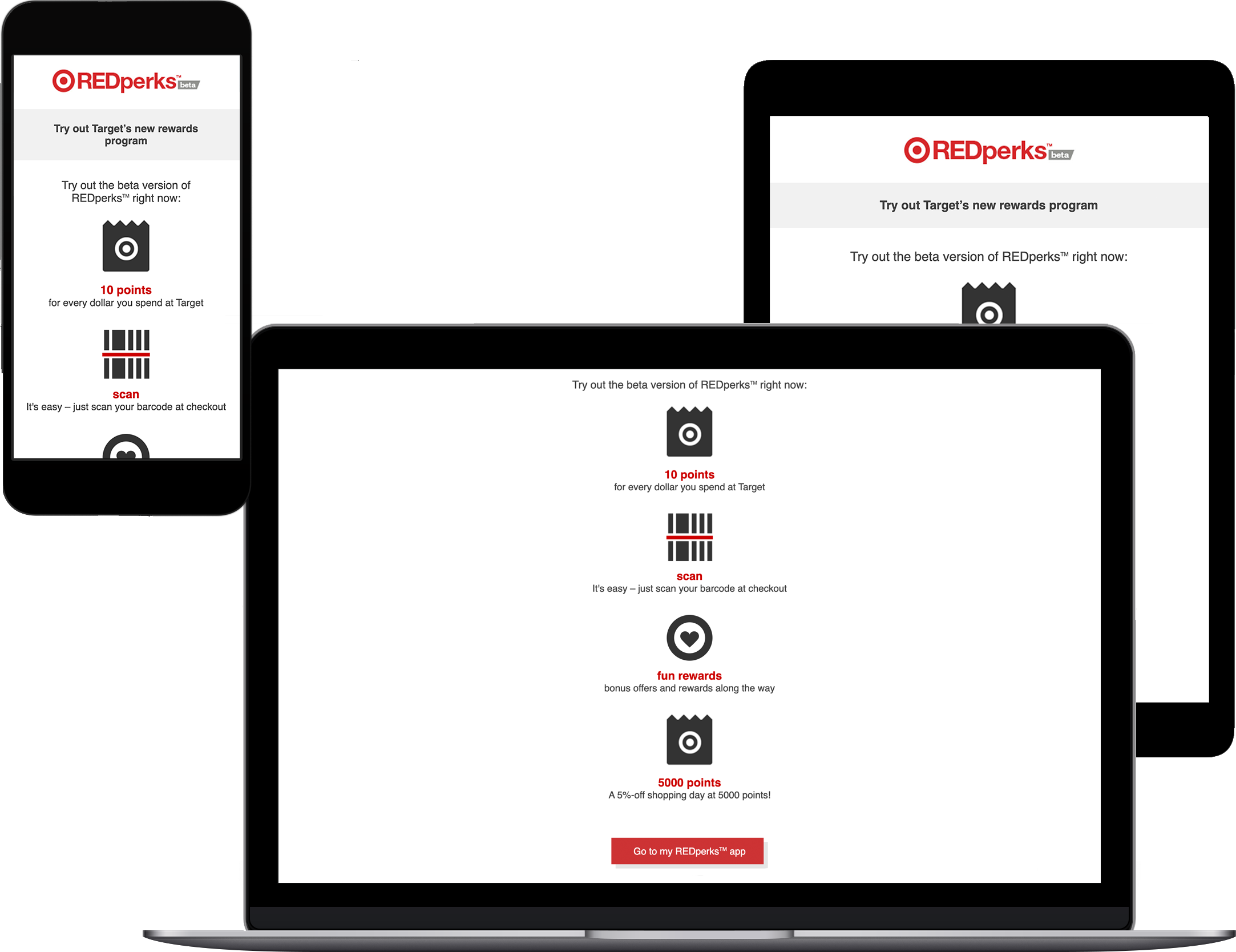 Target REDperks First Use Email Screenshots