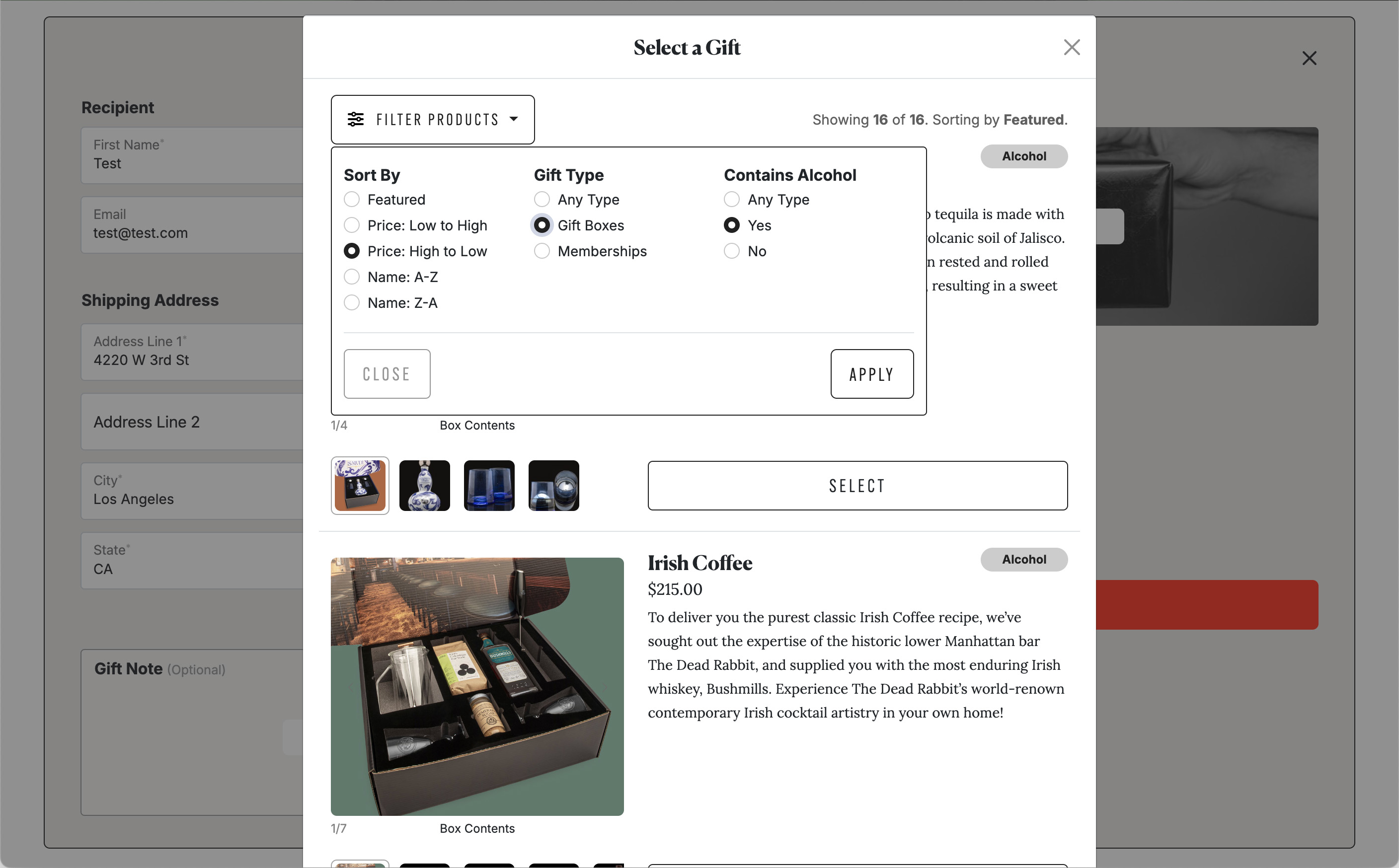 Checkout Page Product Selector