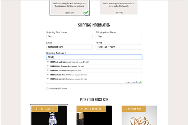 Shiping Form With Google Places Address Autocomplete
