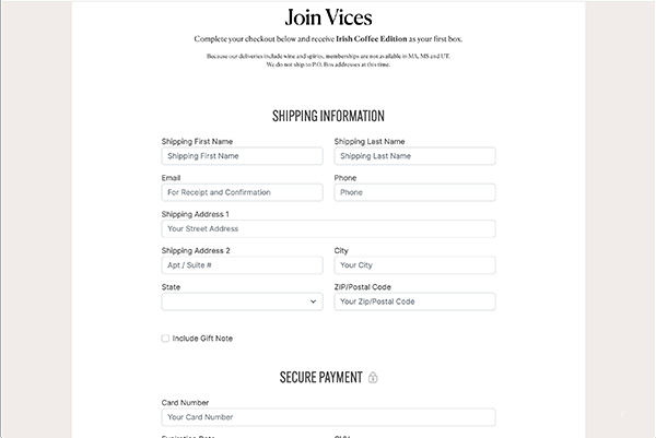 Checkout With No Options