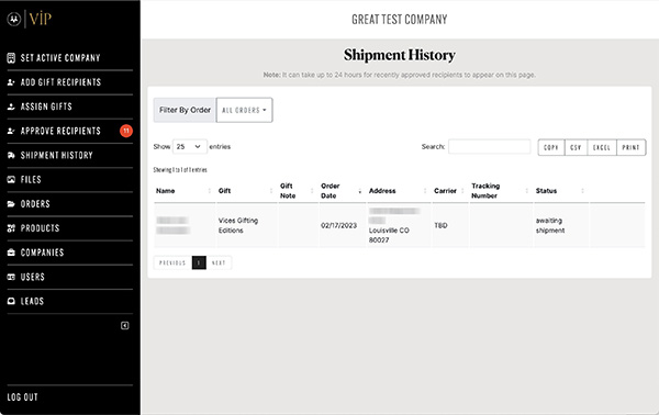View Shipment History