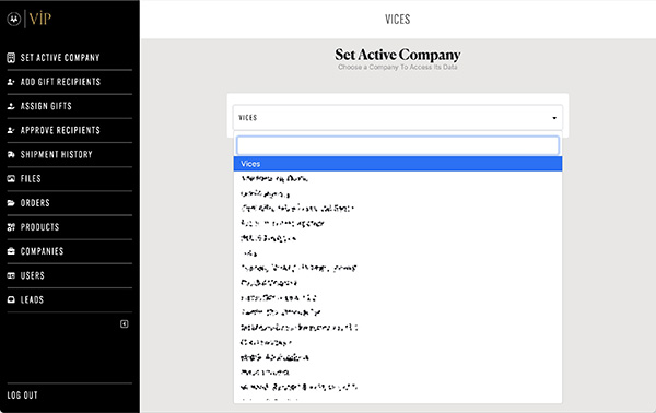 Admin: Set Active Company (Client Names Anonymized)